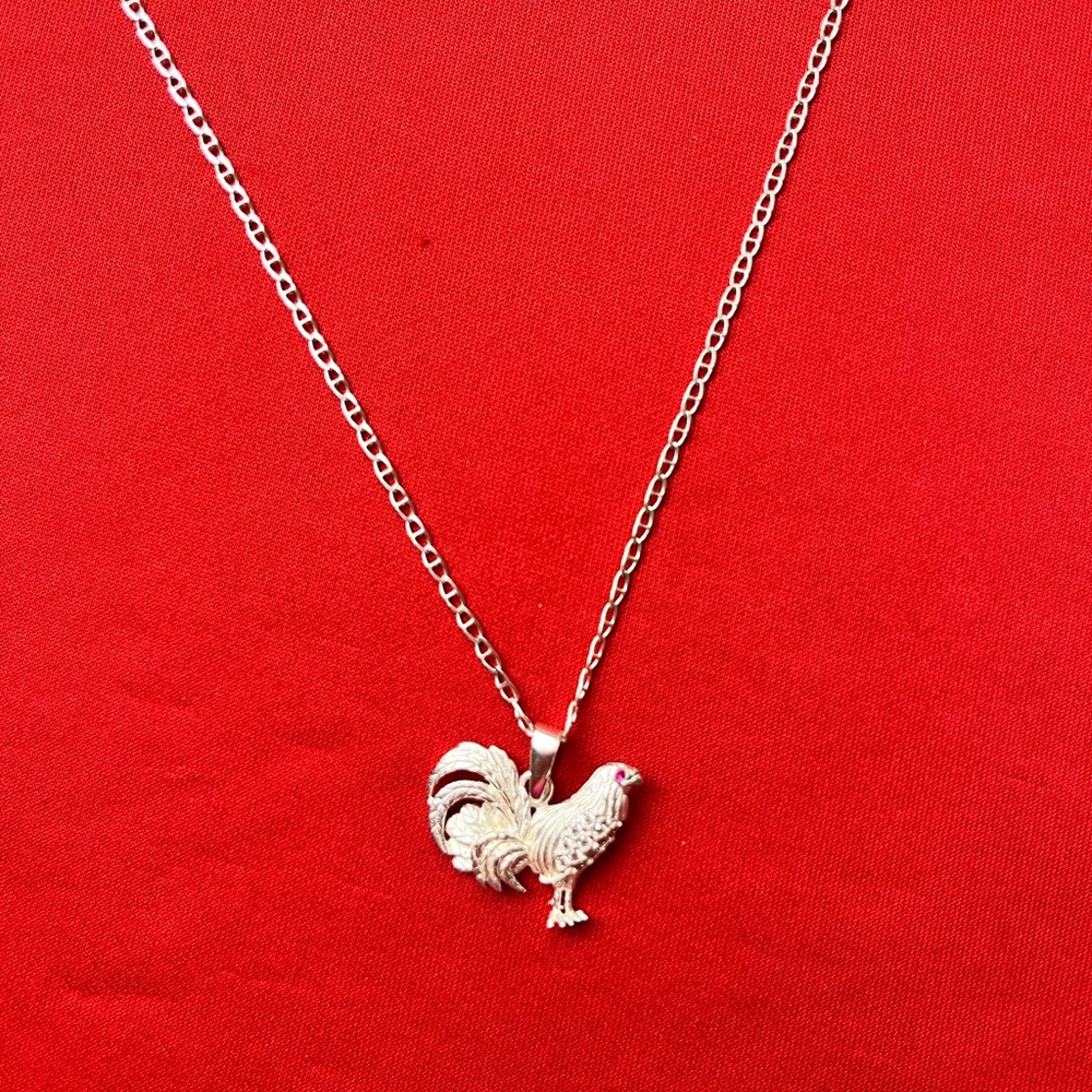 925 Sterling Silver‎ Rooster Charm Pendant Cubic zircon and chain necklace